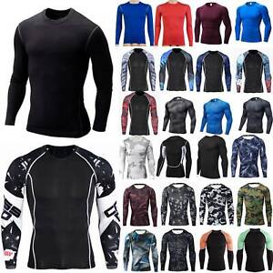 Mens Long Sleeve T-Shirts Baselayer Cool Dry Compression Stretch Gym Sports Tops