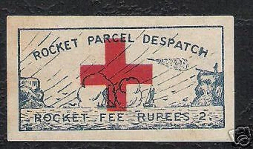 INDIA 2 RUPIAS 1935 COHETE CORREO PAQUETE CON CRUZ ROJA SELLO REY PERÍODO BRITÁNICO Foto 1 de 1