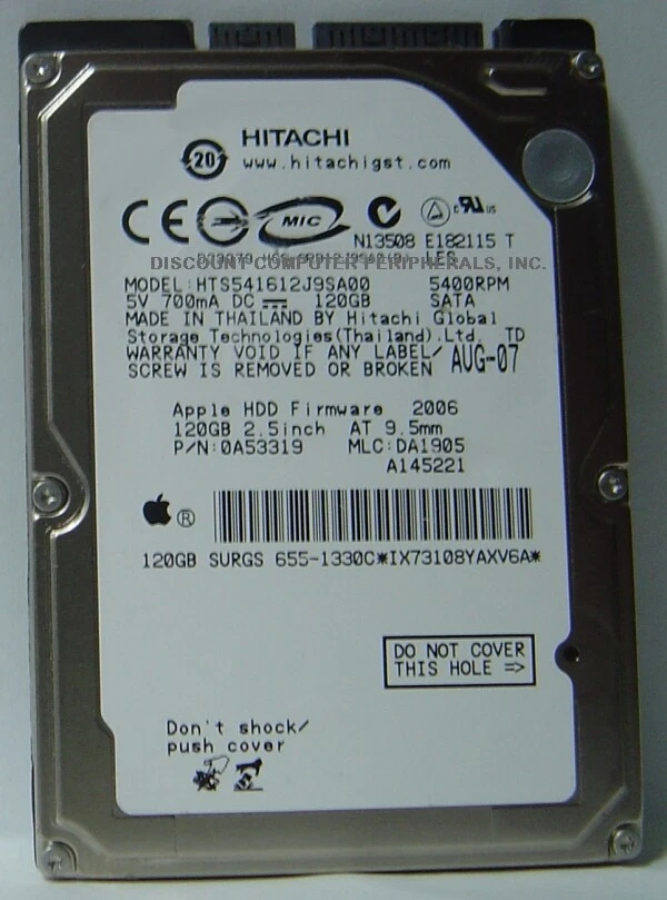 120GB 2.5" SATA HTS541612J9SA00 Hitachi 9.5mm 5400RPM Hard Drive Tested Good - Image 1 of 1