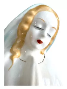 Fioriera vintage Vergine Maria vaso succulento bocciolo preghiera Beata Madre blu 4,5" - Foto 1 di 11