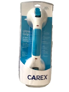 CAREX ULTRA GRIP 12" Bath Suction Grab Bar White and Blue - Picture 1 of 7