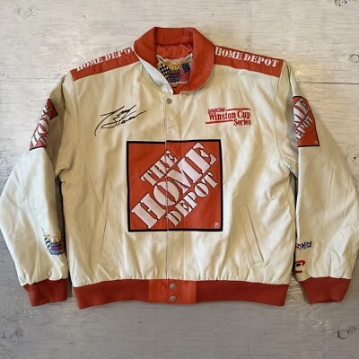 VTG 90s NASCAR Jeff Hamilton Tony Stewart Home Depot Racing Leather Jacket Sz L - Image 1 of 4