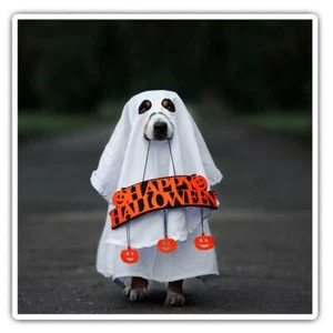 2 x Square Stickers 10 cm - Ghost Dog Halloween Costume #45145 - Afbeelding 1 van 9