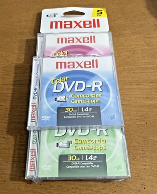 Maxell 5-Pack Mini Color DVD-R Camcorder Media Gamescope 1.4 GB 30-Minute New - Image 1 of 4