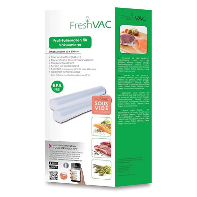 FreshVac made by Caso rollo de lámina profesional 30x600 cm bolsa estructural bolsa de lámina