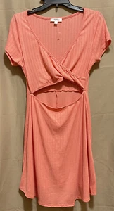 Peppy Open Waist Mini Wickelkleid Gr. Large korallenrosa weicher Strick Kurzarm - Bild 1 von 12