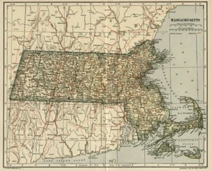 MASSACHUSETTS Map: 1907 (dated) Cities, Counties, Towns, Topography, Railroads - Picture 1 of 2