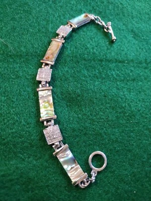 Abalone Shell & Rhinestone Fashion Jewelry Silver-Tone Bracelet, 7" - Image 1 of 4