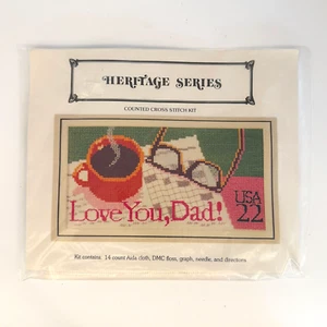 Heritage Series Counted Cross Stitch Kit "Love You, Dad!" DMC Zahnseide NEU - Bild 1 von 11