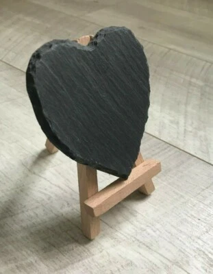 Handmade slate heart mini chalkboard easel wedding names number tabletop - Image 1 of 4