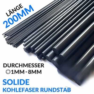 Solide Carbon-Rundstab Ø 1 bis 8 mm - Länge 200 mm - Karbon-Rund-Stab Stange - Bild 1 von 3