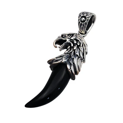 COLMILLO ÁGUILA ONXY PLATA ESTERLINA 925 MOTOCICLISTA GÓTICO ROCKABILLY COLGANTE BRONCEADO-009 Foto 1 de 4