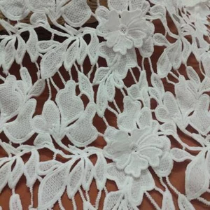Two Layers Flowers Embroidery Hollowed out Guipure Lace Fabric Sold By the Yard - Picture 1 of 6