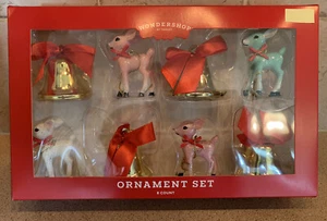 Target Wondershop Christmas Ornament Set  Retro Deer and Bells NEW - Picture 1 of 4