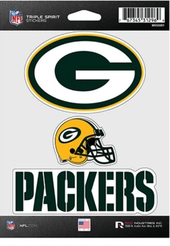Green Bay Packers Triple Spirit 3 Decals Auto Tumbler Laptop Cut to Shape Cover