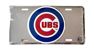 Chicago CUBS SHINY SILVER Embossed Aluminum Metal License Plate Tag Size 6x12 - Picture 1 of 2