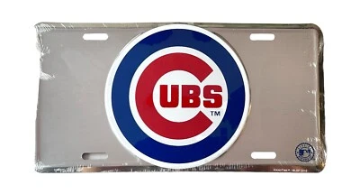 Chicago CUBS SHINY SILVER Embossed Aluminum Metal License Plate Tag Size 6x12 - Image 1 of 2