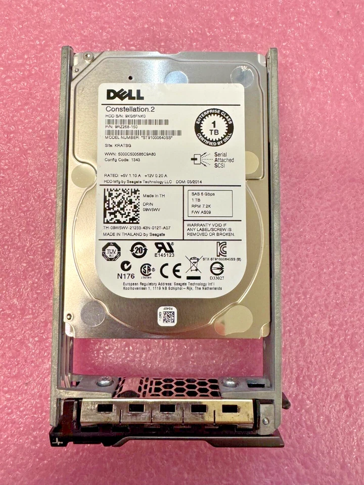 Dell 9W5WV 1TB 6G 7.2K 2.5" SAS  ST91000640SS Hard Drive W/R TRAY - Image 1 of 1