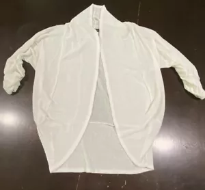 Rue21 Cardigan Shrug Taglia M Bianco Maglione Strollato Rouched Maniche 3/4 - Foto 1 di 5