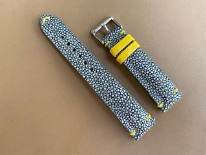 Black Stingray Leather Watch Strap Band, Size 18mm 19mm 20mm 21mm 22mm 24mm 26mm - Picture 1 of 10