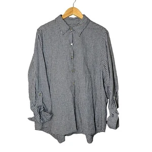 Anne Klein XL Navy Gingham Kariert Button Down Goldknöpfe Leicht - Bild 1 von 6