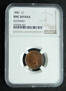 1882 1C UNC Details, cleaned. NGC. Indian Head Cent - Picture 1 of 4