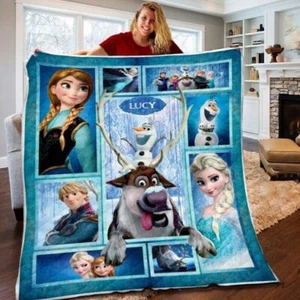Personalized Disney Frozen Fleece Blanket, Elsa and Anna Blanket, Custom Name - Picture 1 of 3
