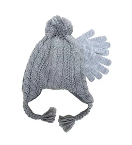 Berkshire Boy' 2-Pc Cable cold weather set Knitted Hat Gloves Set Grey O/S - Picture 1 of 1