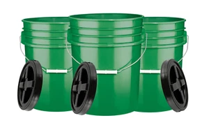 5 Gallon Food Grade BPA Free Buckets pails with Screw On Airtight Lids (3 Pack)