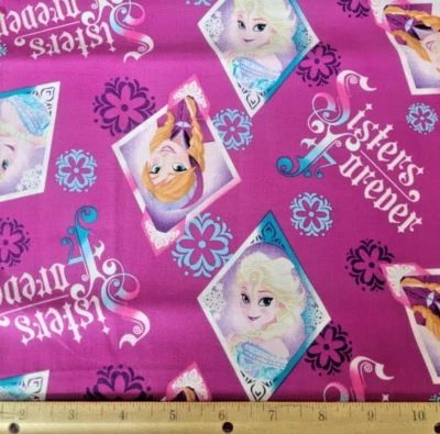 Disney Frozen Sisters Forever Floral Badge Toss Pink Cotton Fabric  - Image 1 of 2