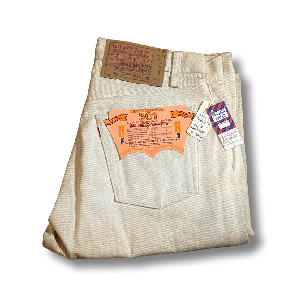 New~NWT~Vintage 1984 Mens Levis Original 501 Jeans White IRREGULAR 32X38 - Image 1 of 4