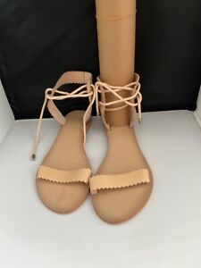 Womens NEXT Light Beige Leather Ankle Tie Sandals Size 5 Used