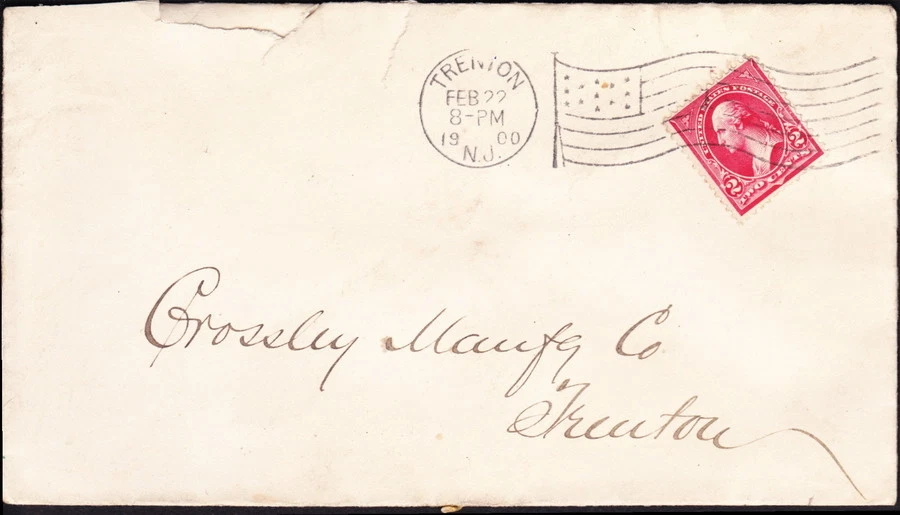 US Postal History Trenton NJ 1900 Flag Cancel Local Cover - Very Nice Strike! - Image 1 of 1