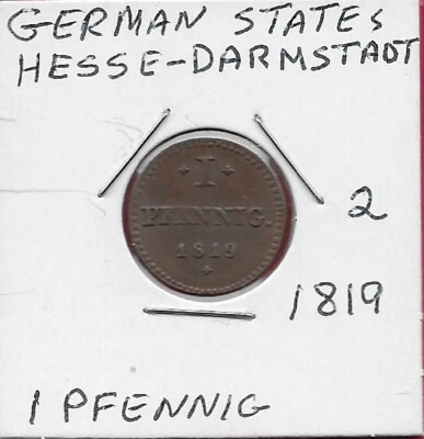 ESTADOS ALEMANES HESSE-DARMSTADT GRAN DUCADO I PENIQUE 1819 GOBERNANTE LUDWIG X, GH-SM FL Foto 1 de 2