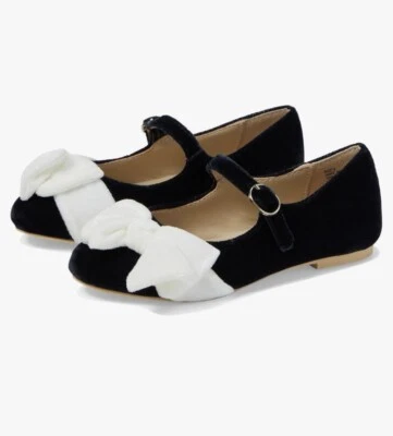 Janie and Jack Terciopelo Arco Ballet Plano Para Niñas Talla 9 Color Azul Y Marfil Foto 1 de 4