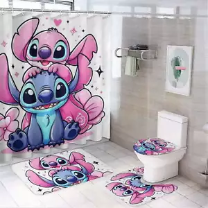  Stitch Bathroom Set - 4PCS Shower Curtain & Non-Slip Rugs for Kids & Fans - Picture 1 of 6