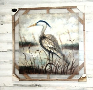 Mercana Bird Heron Original Hand Painted on Wooden Panel Oil Painting 32"x32" - Picture 1 of 8