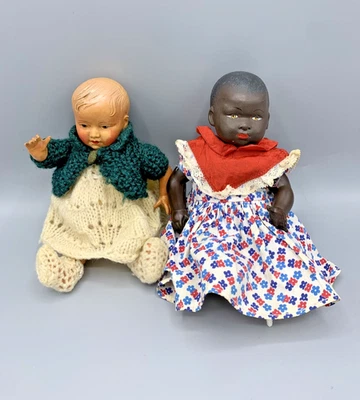 Lot 2 poupées, baigneur Petitcollin anciennes 18-20 cm celluloïd tête d’aigle  - Photo 1/4