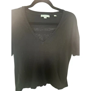 Vince T-Shirt For Women V Neck Sz SP Short Sleeves Cotton Blend Black - Picture 1 of 8
