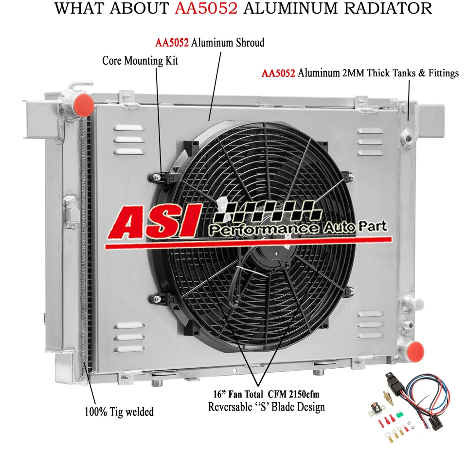 3 Row Radiator Shroud 16" Fan For 90-02 MERCEDES BENZ SL500 R129 500 SL 5.0L V8 - Image 1 of 4