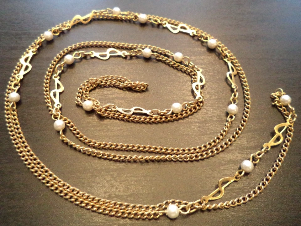 STUNNING VINTAGE ESTATE PEARL BEADED GOLD TONE 46" NECKLACE! G15471 - Image 1 of 1