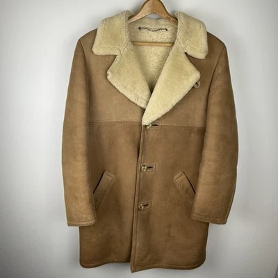 Vtg Shearling Sheepskin Coat Marlboro Man Suede M Rancher Tan Yellowstone - Image 1 of 4