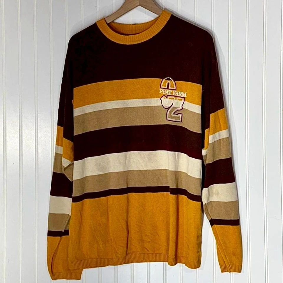 Vtg Phat Farm XL Striped Sweater Crewneck Y2K 90s Streetwear Hip Hop Embroidered - Image 1 of 4