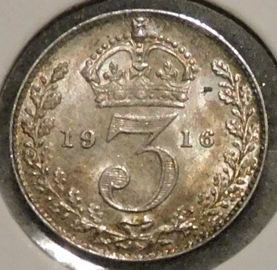 British Silver Threepence - 1916 (Sharp grade, Original) - King George V [117] - Image 1 of 2