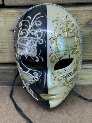 Carnaval Veneciano Negro Marfil Dorado Plata Máscara Negro Seda Cinta Corbatas Foto 1 de 4