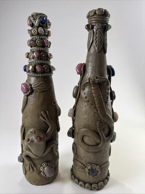 Botellas de arcilla polimérica de gran detalle piedras flores hongo rana cobra Foto 1 de 4