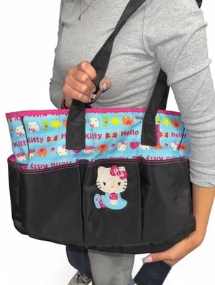 Hello Kitty Diaper Bag Sanrio Tote Pink Black 7 Pocket Zip Top 2014 - Image 1 of 4