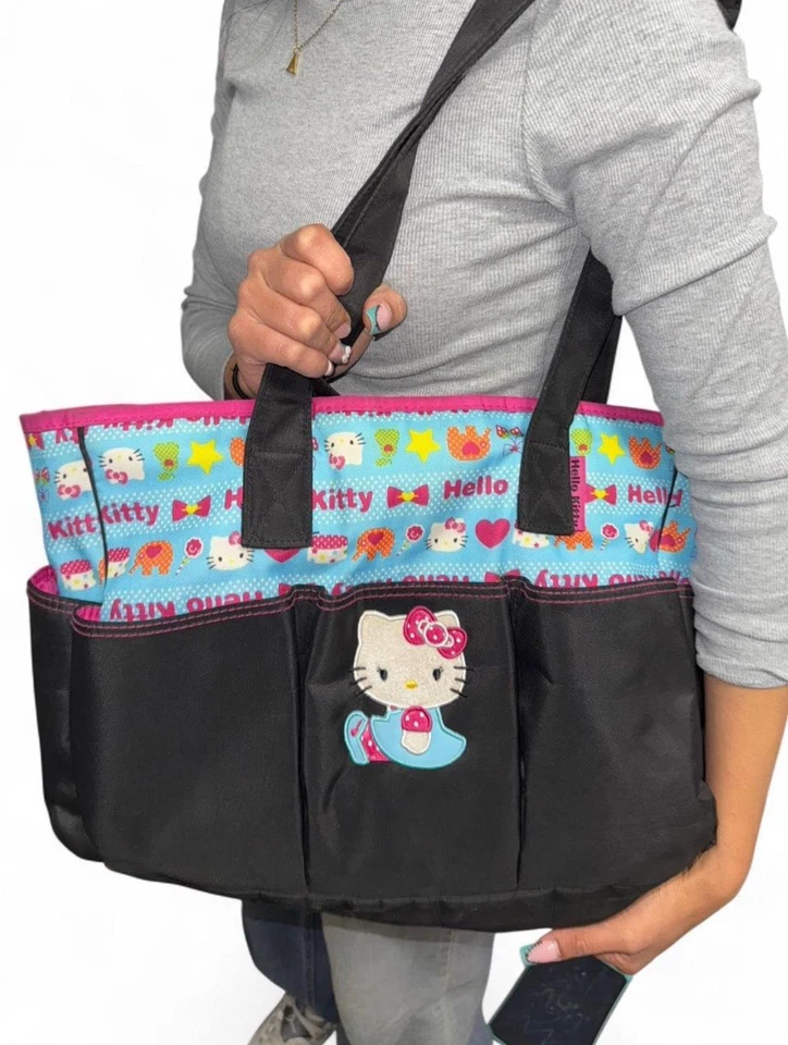 Bolso de Pañales Hello Kitty Sanrio Bolso de Mano Rosa Negro 7 Bolsillos Cremallera Superior 2014 Foto 1 de 4