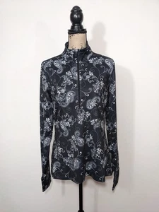 Neu mit Etikett Athleta XL Paisley Stretch Langarm sportliches Laufoberteil schwarz weiß Reißverschluss - Bild 1 von 12