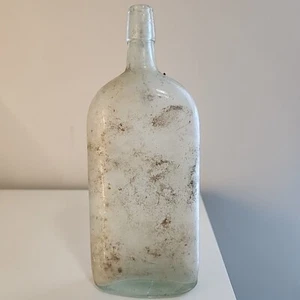 Vintage Green Glass Bottle with Narrow Neck, 10 Inches - Picture 1 of 16